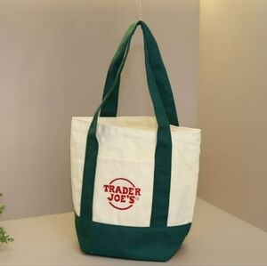 Trader Joe's Green and Cream Tote Bag